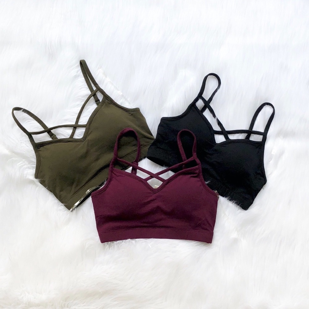 NWOT Black Strappy Criss Cross Caged Bra Crop Top - Picture 8 of 9